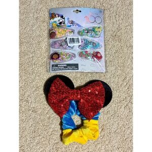 Disney Kids Hair Accessory Bundle Multicolor 100th Anniversary Clips Scrunchie